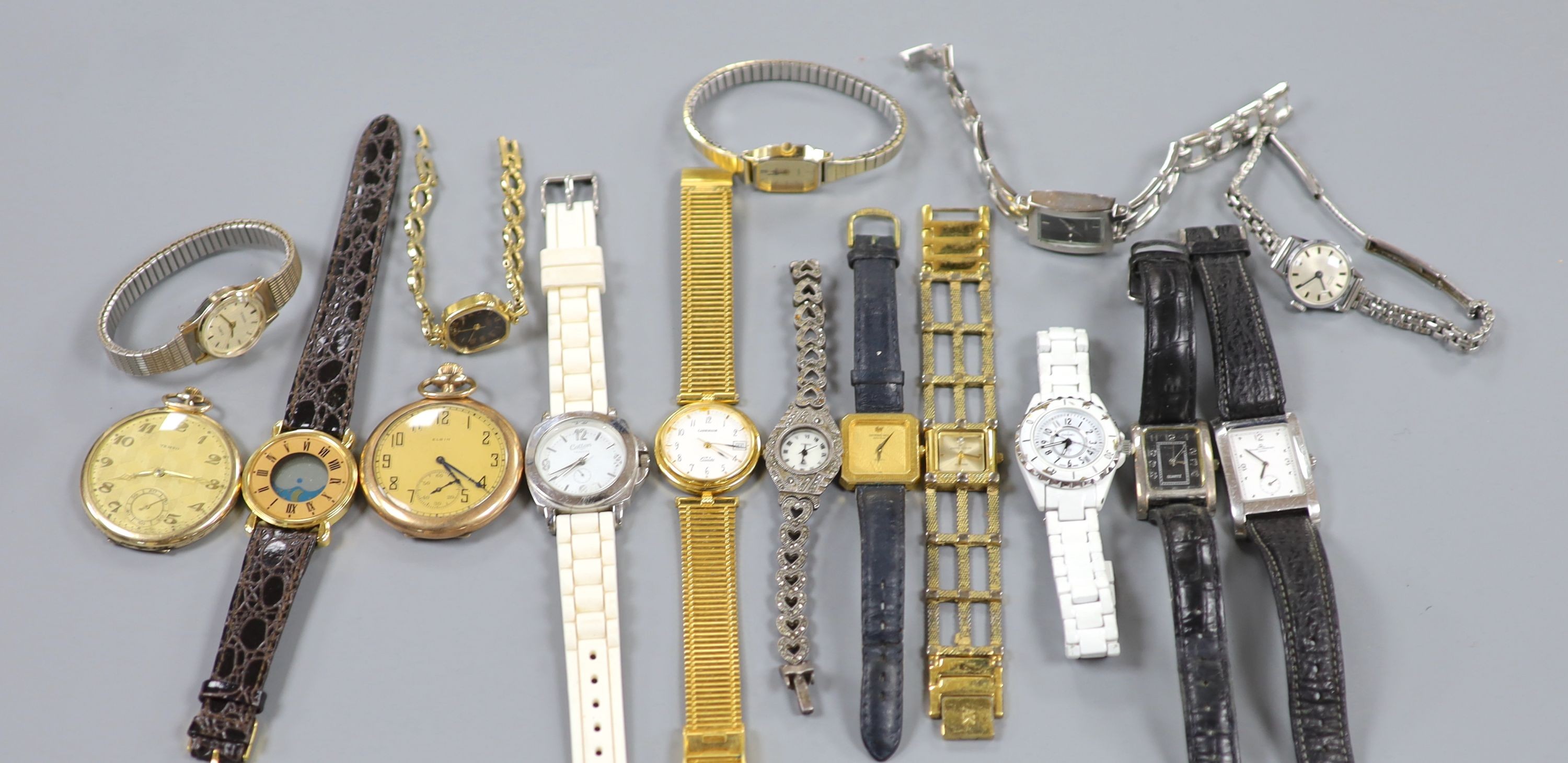 Two gold plated pocket watches including Elgin and a small quantity of minor wrist watches.